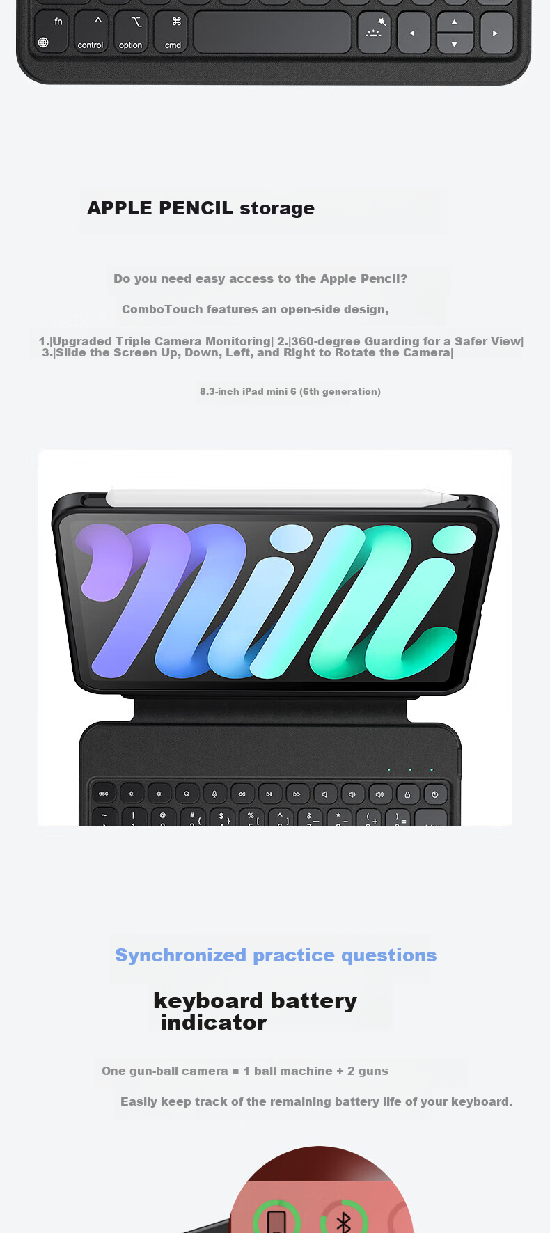 Houhou IPad Mini 7 Keyboard Case, Mini 6 Keyboard Protective Cover, Two-In Magnetic Detachable Rotatable Multifunctional Protective Case, Specially Designed for 8.3-Inch, White 15