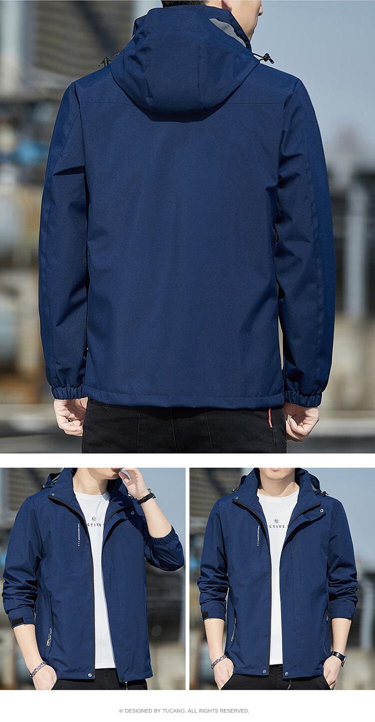 TUCANO Men's Spring Autumn Detachable Hood Windproof Casual Sports Jacket Dark Gray 3XL 10