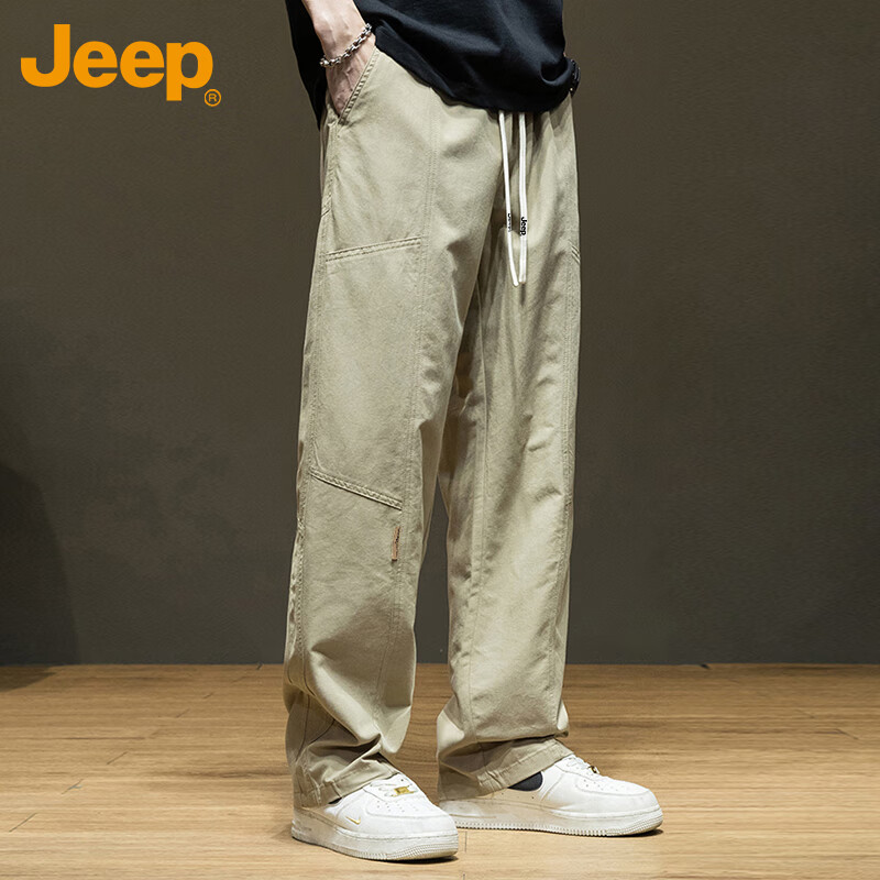 Повседневные брюки JEEP для мужчин, осенне-зимние брюки из чистого хлопка, свободные прямые брюки, универсальные спортивные брюки, цвет хаки, размер XL