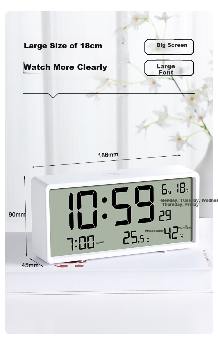 Compas Electronic Alarm Clock with Backlight, Loud Alarm, Smart Home And Student Multi-Function Thermometer And Hygrometer, Large Screen Bedside Clock, Back-To Essential for School And Graduation S5040A Black Back-To Seaso 2