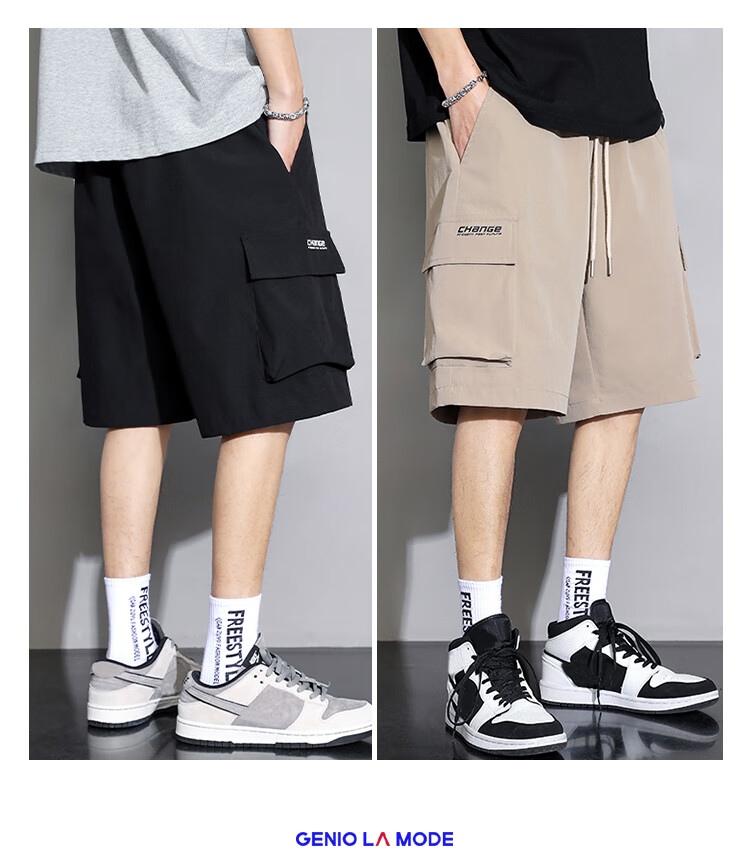 GENIOLAMODE Men's Cargo Shorts, Summer Casual Loose-Fit Five-Point Pants, Trendy Mid-Length Shorts for Young Men And Beach Wear 4