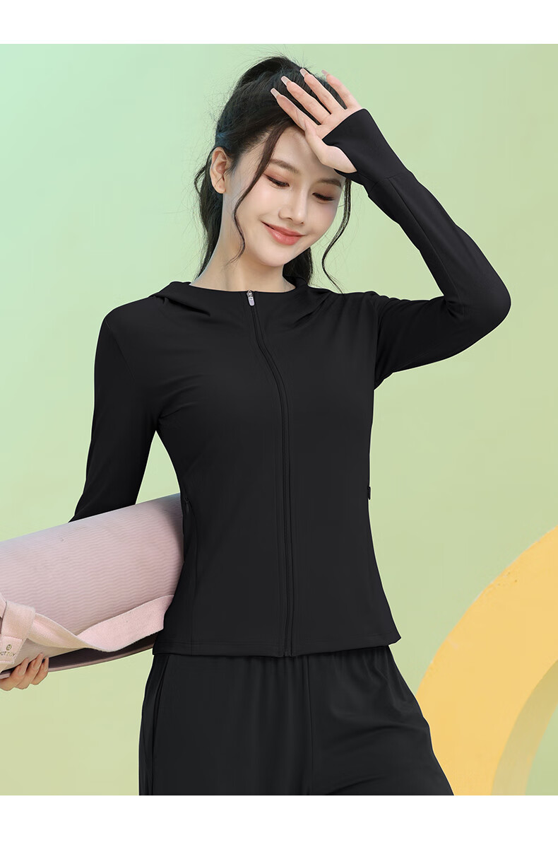 Baisirun Four-Season Outdoor Running Sports Fitness Women's Quick-Dry Slim Yoga Long Sleeve Black Hooded Jacket Cardigan 12