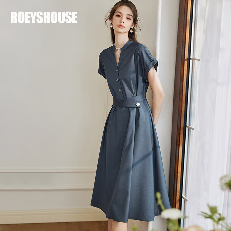 ROEYSHOUSE Women's Premium Flared Dress Summer Elegant Commuter Slim Casual Dress 10222 Dark Blue L