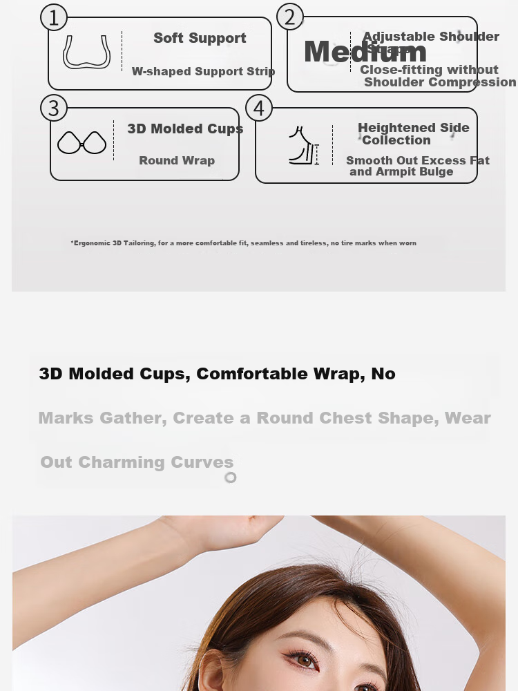 MiiOW Women's Underwear, Wireless Bra for Women, Summer Thin Breathable Lift-Up Anti-Sagging Push-Up Bra 3
