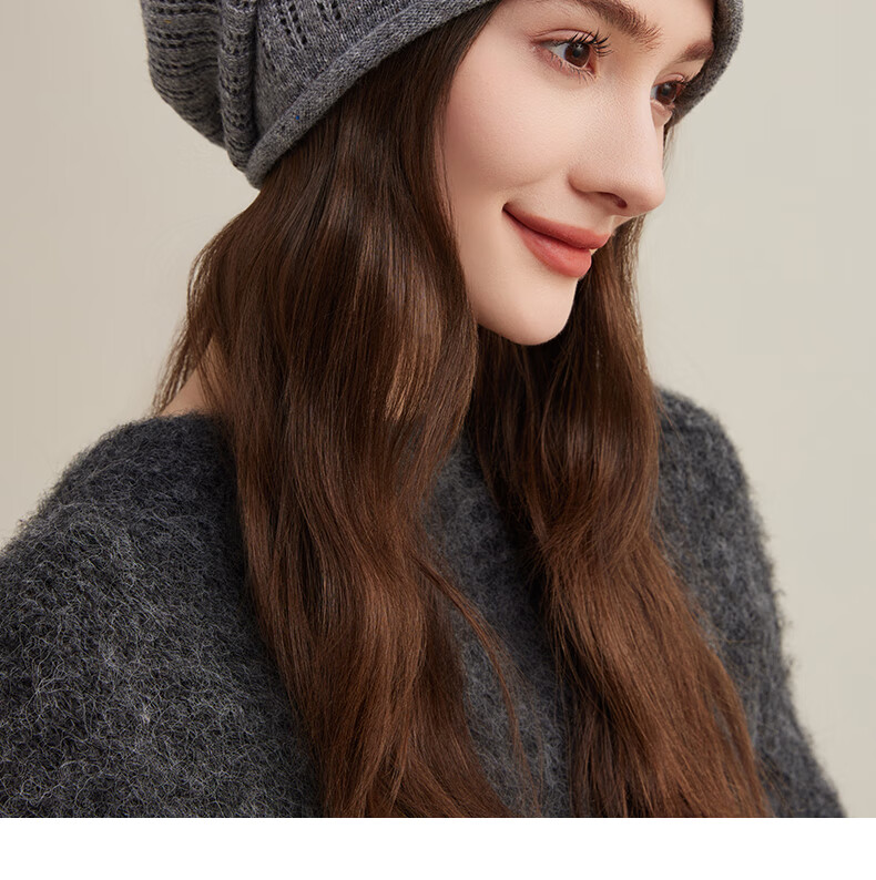 CACUSS Women's Wool Hat, Lightweight Spring And Autumn Knitted Cap, Fashionable Slouchy Hat, Face-Slimming Knitted Beanie for Women, Beige 5
