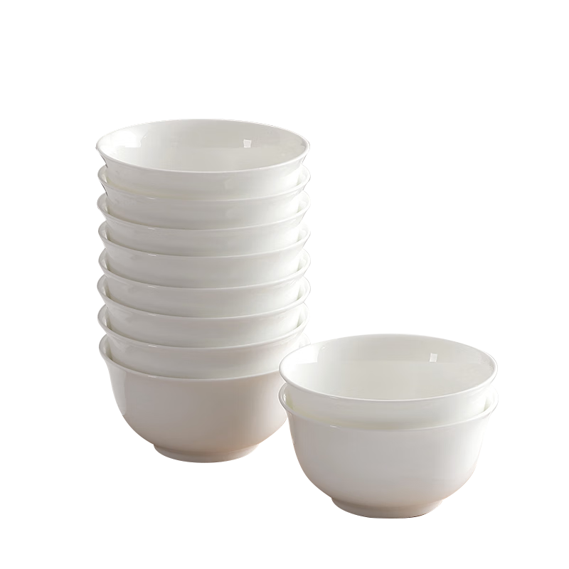 Sky Top Rice Bowl, Bone China Small Soup Bowl, Pure White Ceramic, Home And Hotel Tableware Set, 4.5-Inch Golden Bell Bowls, 10 Pieces