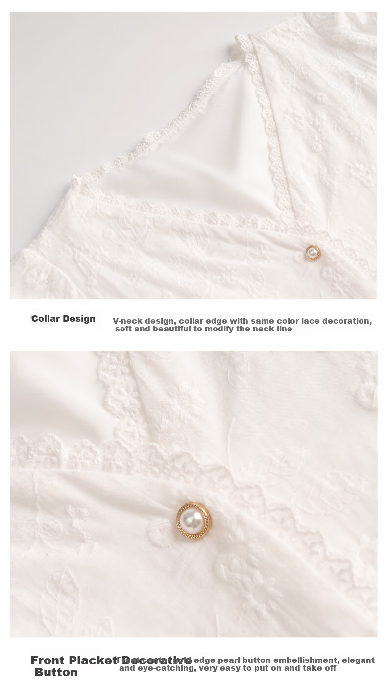 Olrain [Exquisite Small Flower Embroidery Lace Blouse], V-Neck Shirt, Summer Women's Top, Elegant Commuter Wear, White, M 13