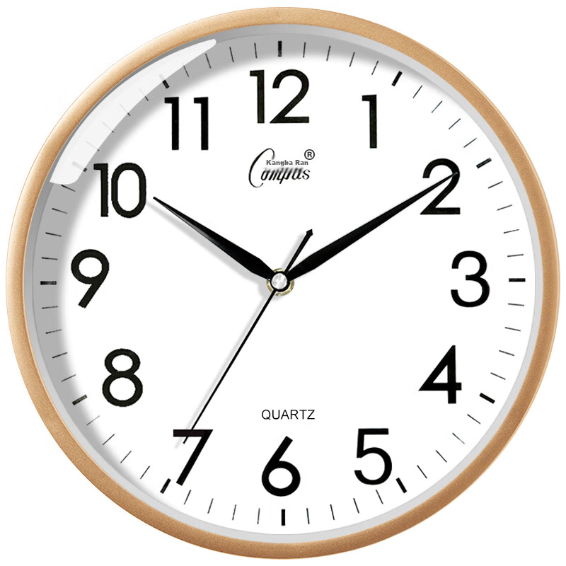 Compas Wall Clock, Living Room, 12-Inch Simple Quiet Quartz Clock, Wall-Mounted Timepiece, C2866, Gold, 30.5cm