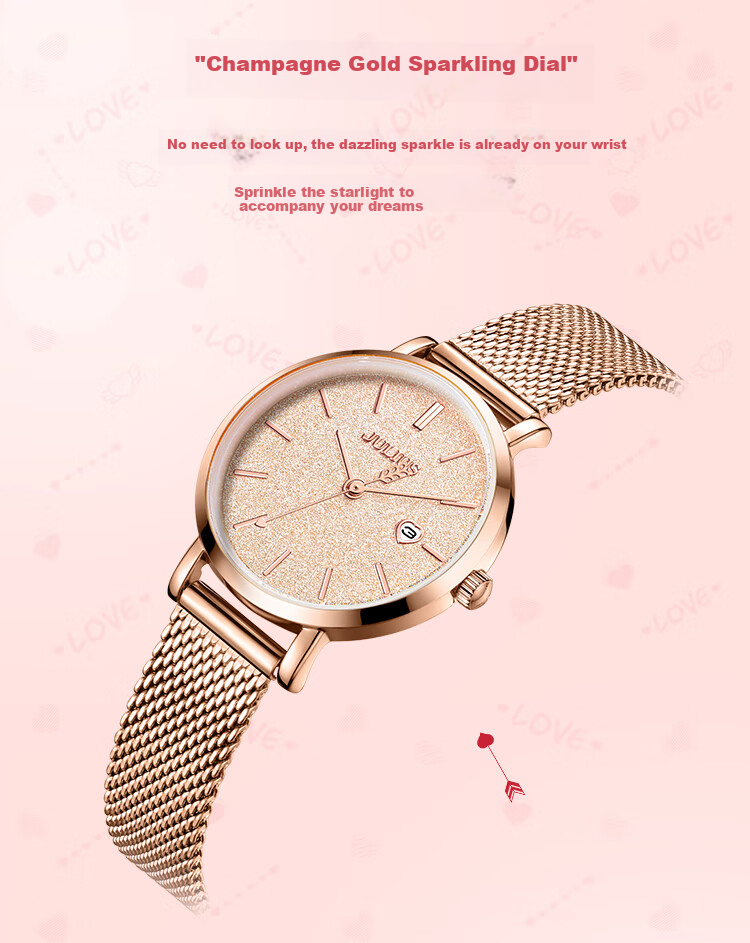 Julius Women's Watch Fashion Gift Box Gradient Starry Sky Calendar Stylish Student Exam Watch Gradient Pink MGBB-1503A 7