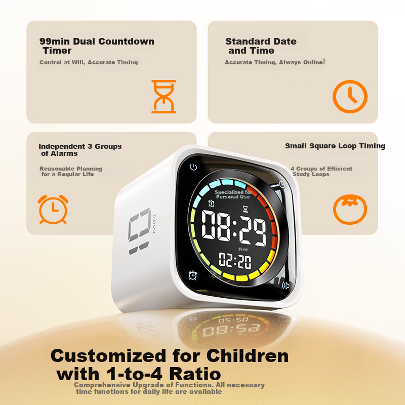 Llano Children's Alarm Clock, Smart Student Timer, Elementary to High School Learning Self-Discipline Time Management Device, Flip Electronic Timer Clock, Time Cube TK3 Back-To Seaso