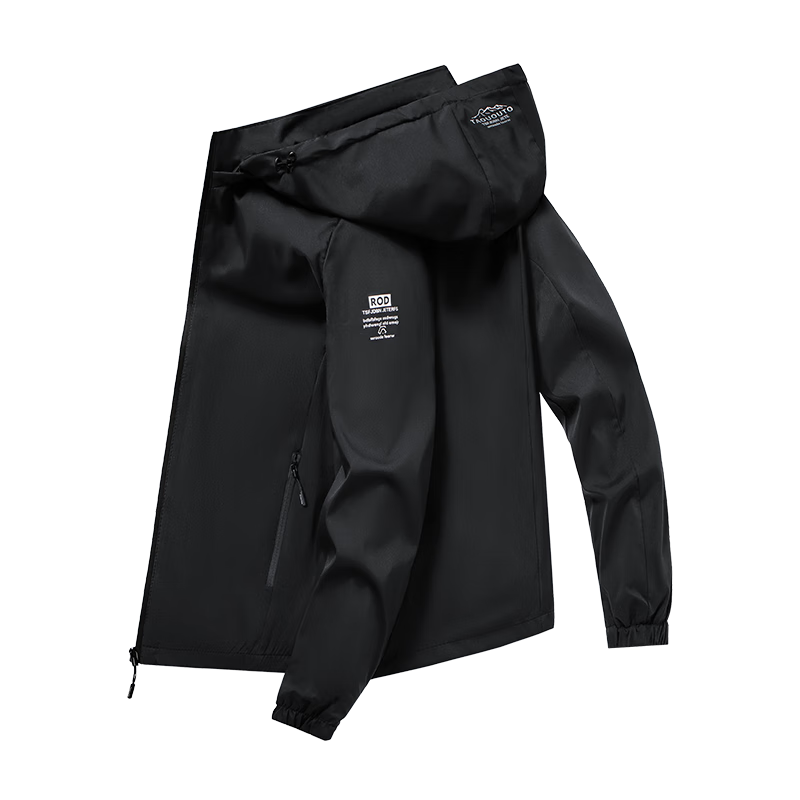 VANCAMEL Jacket for Men, Spring And Autumn Hooded Coat, Casual Men's Outerwear, Trendy Versatile Menswear, Black, XL