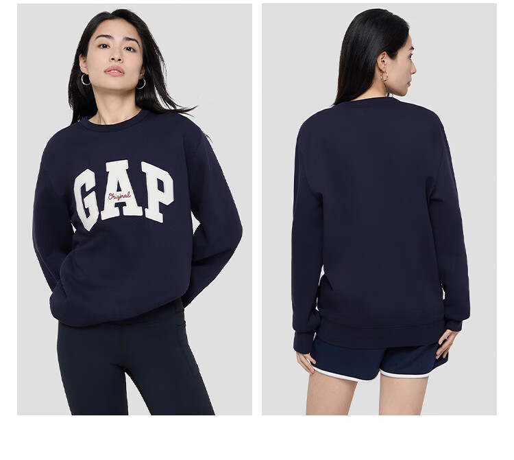 GAP Unisex 2025 Autumn New Letter Logo Fleece Crewneck Sweatshirt Slim Fit US Version 852079 11