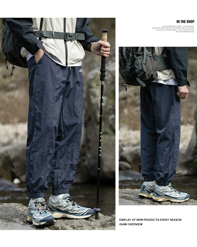 JEEP Casual Pants for Men, Spring Quick-Dry Breathable Sports Pants, Outdoor Trendy Hiking Trousers, Black, Size L 18