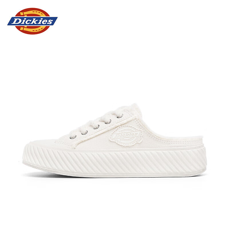 Dickies Slip-On Couple Canvas Shoes, Women's Casual Shoes, Flat Shoes, Lazy Half Slippers, Beige, Size 37