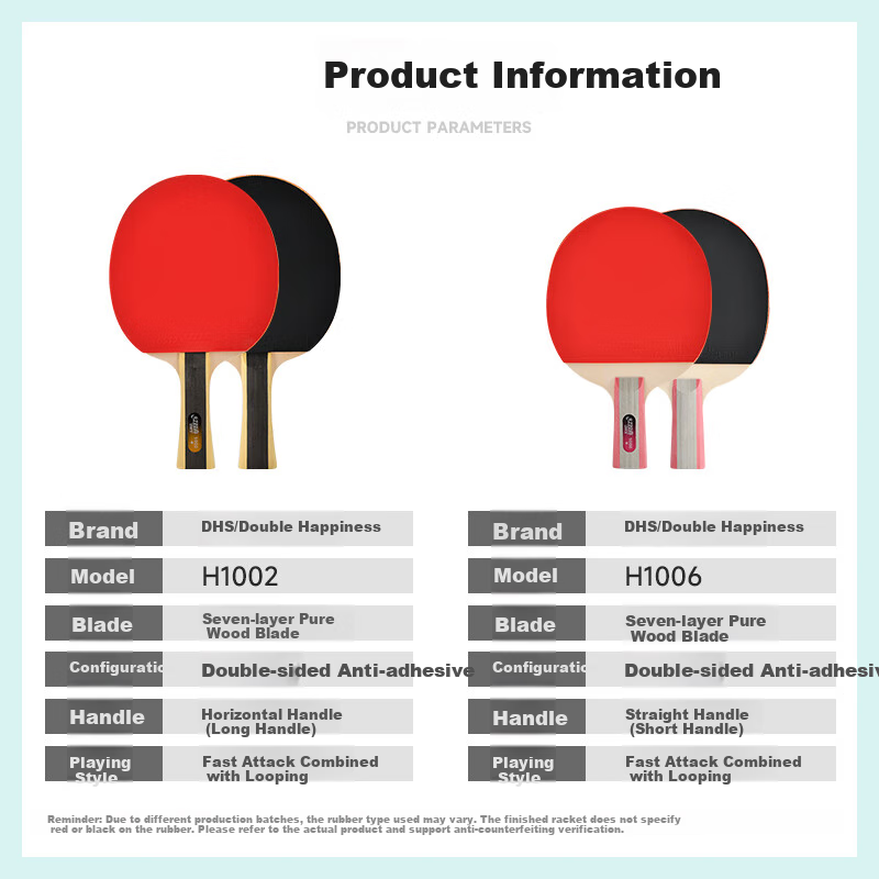 DHS Table Tennis Racket Professional 1 Star (Penhold Grip), Double-Sided Reverse Rubber H1002