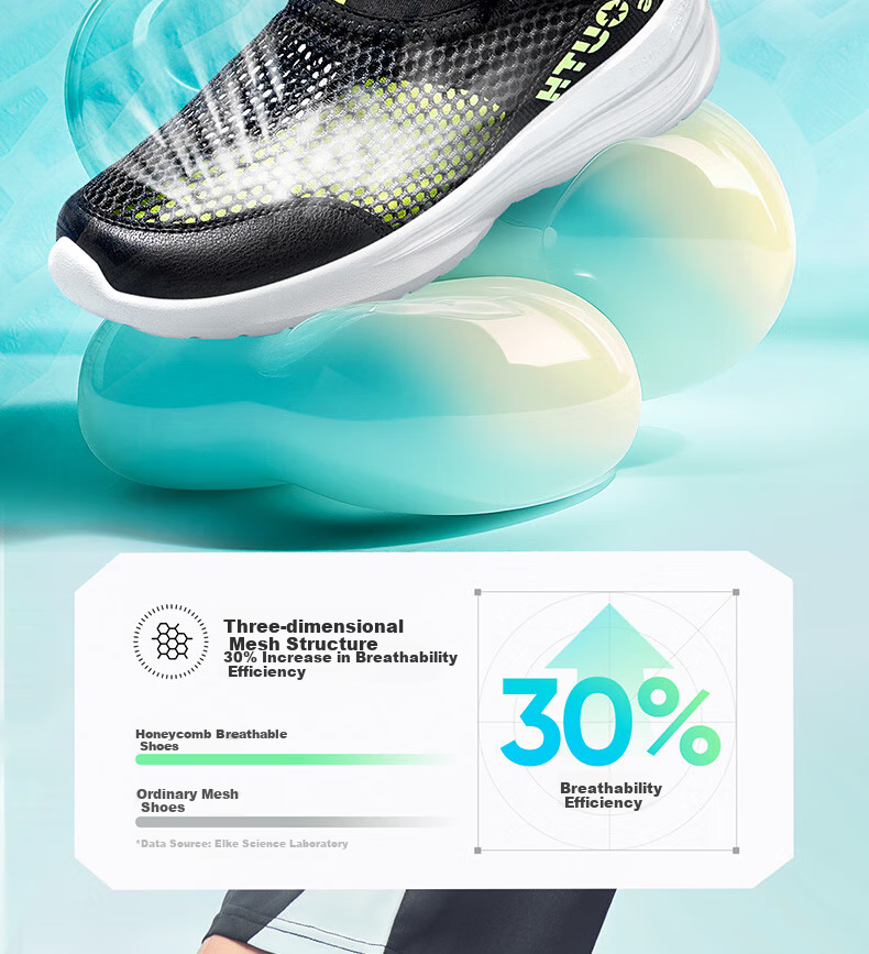 ERKE Children's Shoes, Boys And Girls Casual Sneakers for Kids, Slip-On Breathable Sports Shoes, Black/fluorescent Glossy Green, Size 36 6