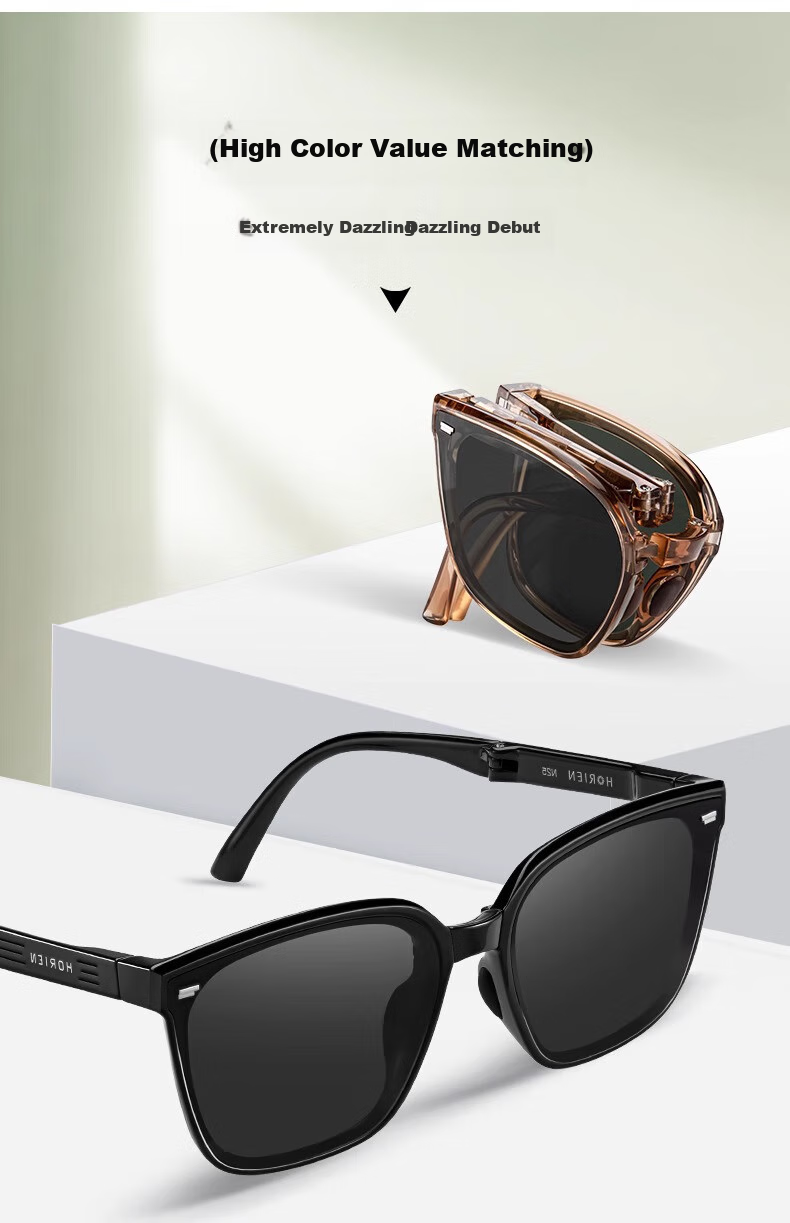 HORIEN Milk Tea Color Sunglasses Make Face Look Smaller, UV Protection, Summer Folding Sunglasses for Men And Women, Driving Sun Protection, High-End Large Frame Glasses 27
