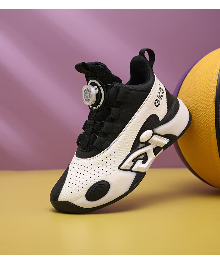 BKG Kids Basketball Shoes Boys Non-Slip Sports Youth Leather Cushioning Sneakers ZYC25568 Black White Size 32 25
