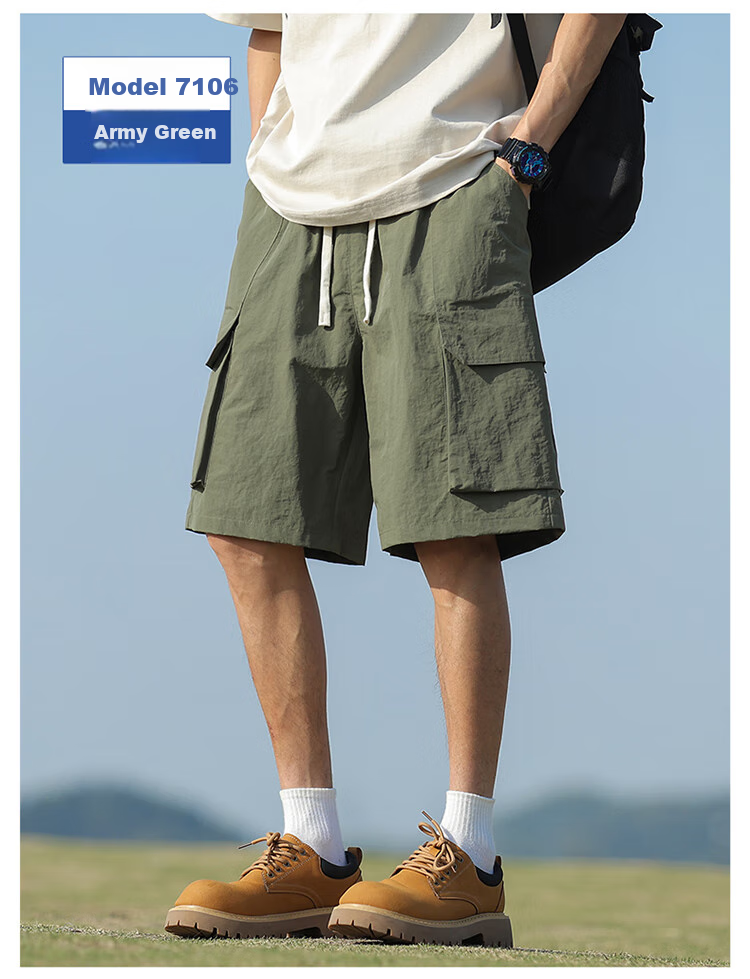IZEXX Men's Cargo Shorts, Summer Fashion Versatile Large Pocket Simple Solid Color Sports Knee-Length Pants IZ706 Black 3XL 18