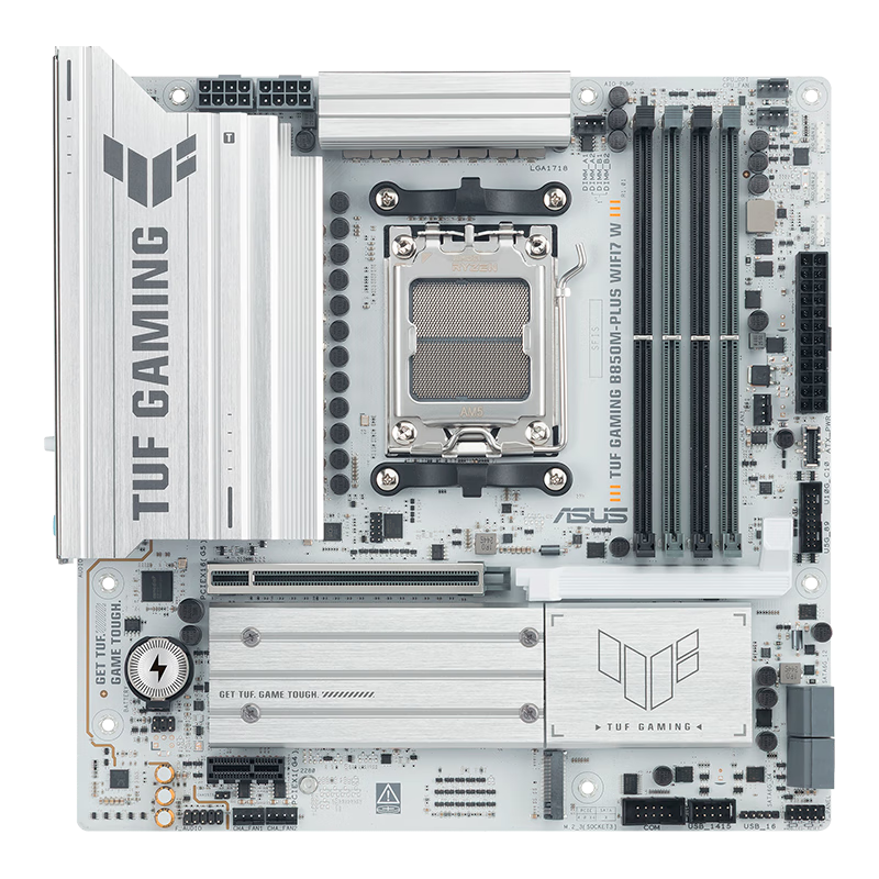 ASUS TUF GAMING B850M-PLUS WIFI7 W Heavy Artillery, White Edition, Motherboard, Compatible with CPU 9800X3D/9700X (AMD B850/socket AM5)