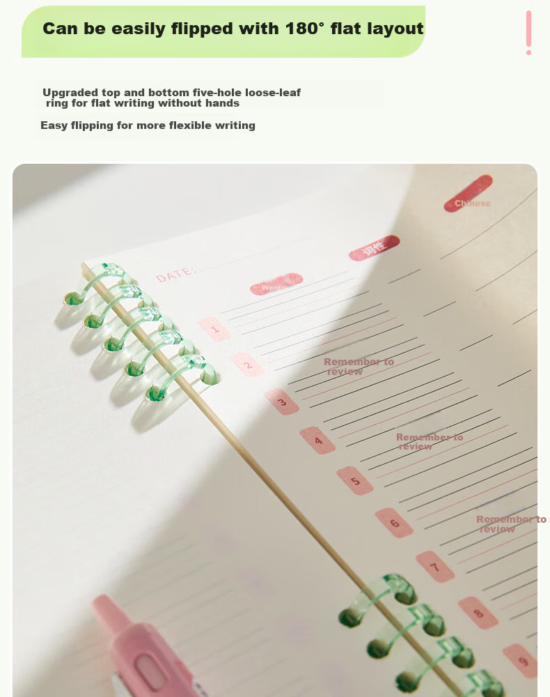 Sannianerban B5/40 English Vocabulary Notebook, Elementary And Middle School Students' Word Memorization Tool, Postgraduate Exam Aid, Ebbinghaus Forgetting Curve, Word Dictation Loose-Leaf Pages, Daily 10 Words, Qingyu Pink-Gree 8