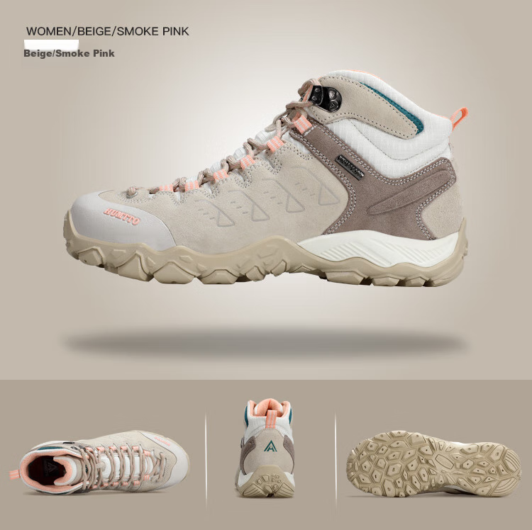 HUMTTO Hiking Shoes, Non-Slip And Wear-Resistant Outdoor Trekking Shoes for Women, Comfortable Shock-Absorbing Cross-Country Climbing Shoes, Beige/light Pink, Size 38 12