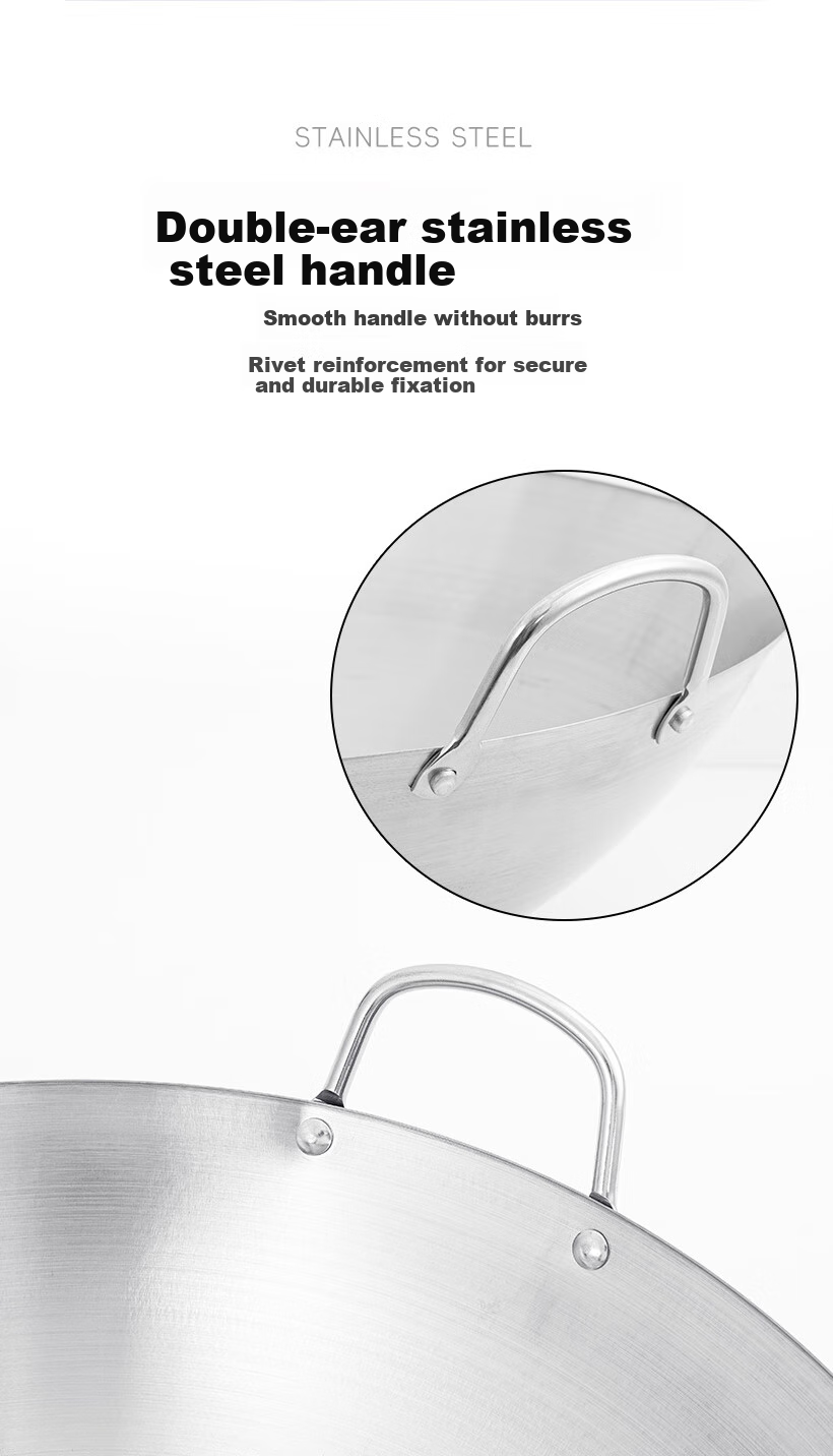 Jinyaoshi Stainless Steel Double-Handle Large Wok, Commercial Use, 50cm, Uncoated, for Restaurants And Chefs, Stir-Fry Pan, GK-SC 10