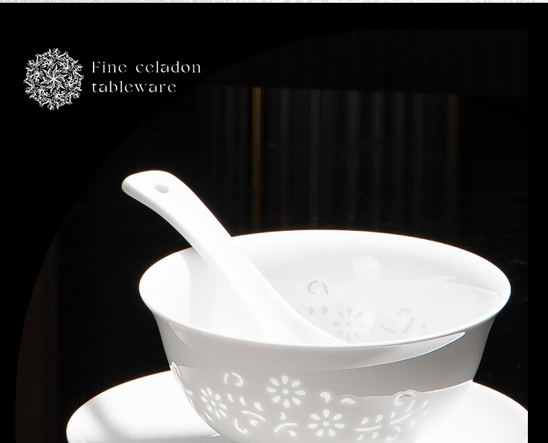 Jingde Story Jingdezhen Exquisite White Porcelain Tableware Underglaze Color Ceramic Bowl and Plate Set Premium Home Dining Set Housewarming Gift 3