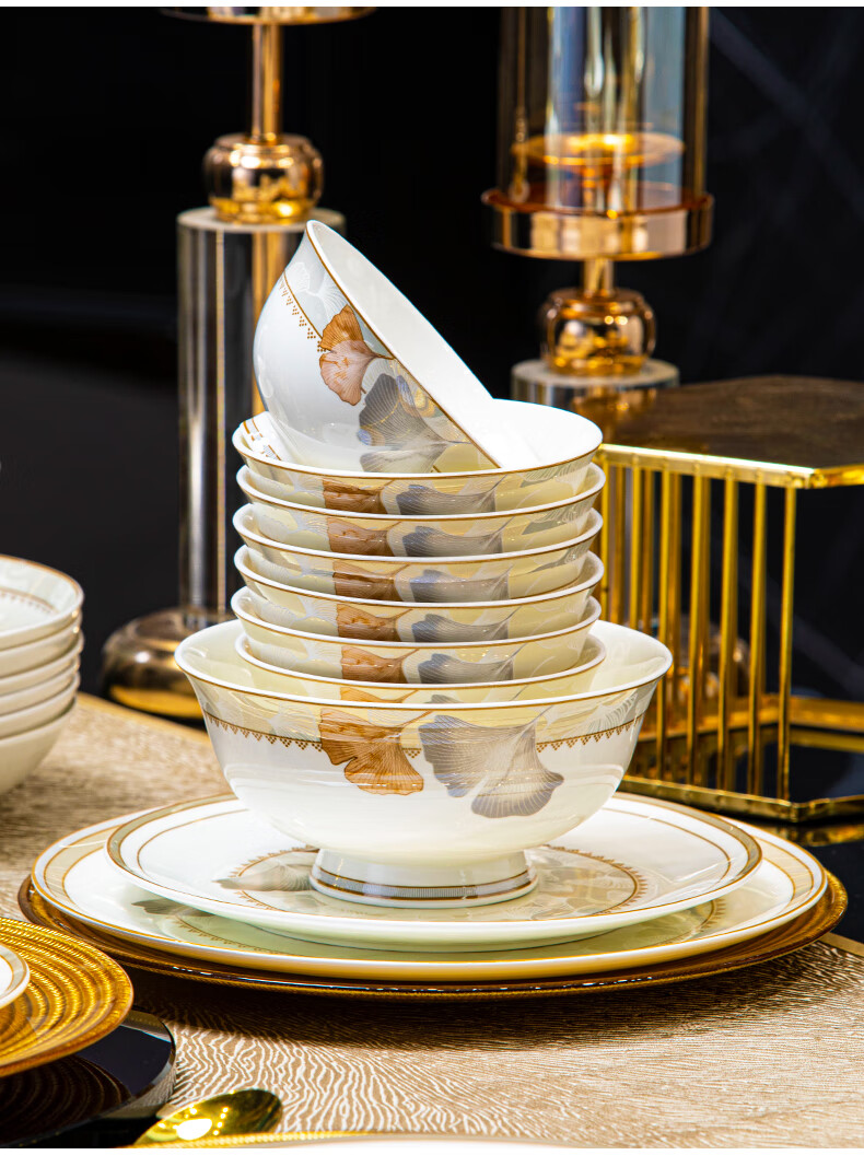 GUANPU Bowl Home 2025 New Stylish Jingdezhen Bowl And Plate Set, Luxury Ceramic Tableware Set for Housewarming 5