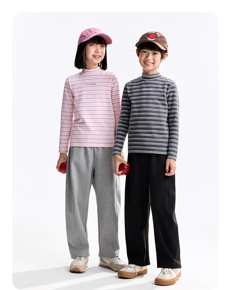 Annil Kids Long Sleeve T-Shirt 2025 Autumn New Stretch Base Shirt Gray Stripes 150 4