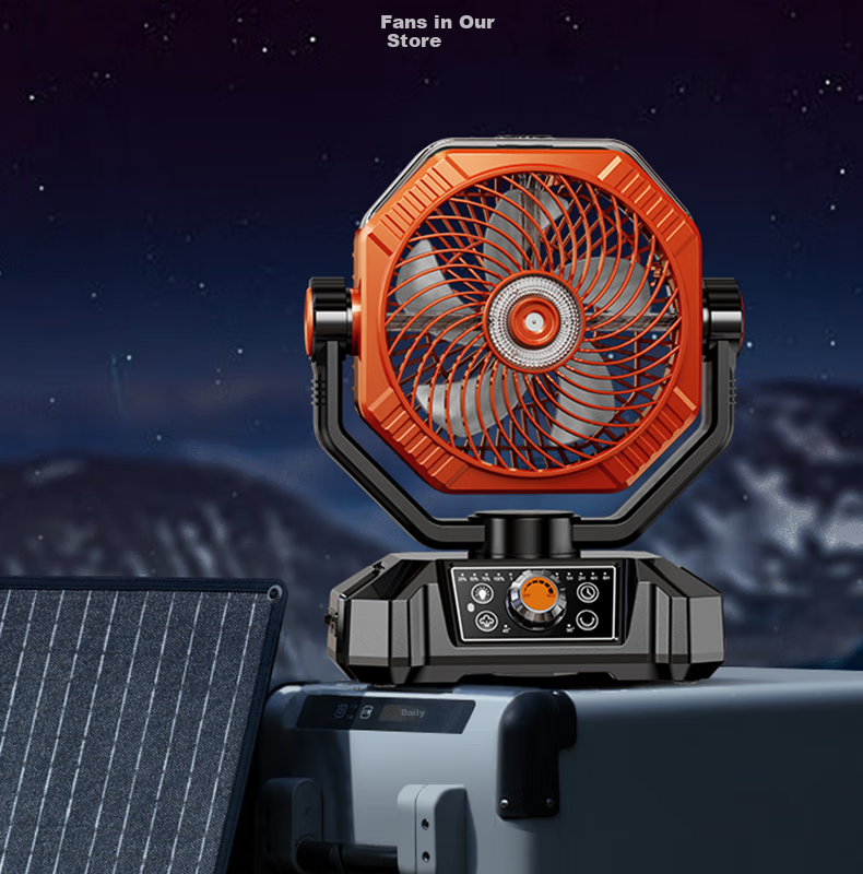 KPD KEEP PURSUING DREAMS Outdoor Rechargeable Camping Fan with Tent Light, Spray Cooling, Large Capacity Battery, USB Wireless Portable Mini Fan for Home And Desktop Use, Orange 18