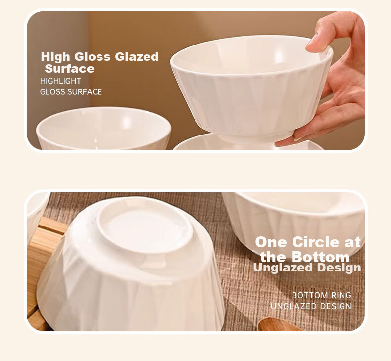 JIWUSENLIN Ceramic Bowl And Plate Set for Home Use, Pure White Simple Design Rice Bowl Soup Bowl Noodle Bowl, 4.5 Inches, Set of 6 6