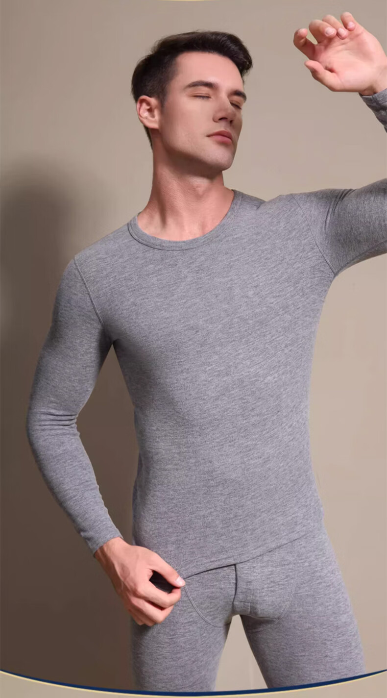 BOPRUIEY Men's Pure Cotton Thermal Underwear Set Autumn Winter Long Johns Cotton Base Layer Shirt and Pants 15