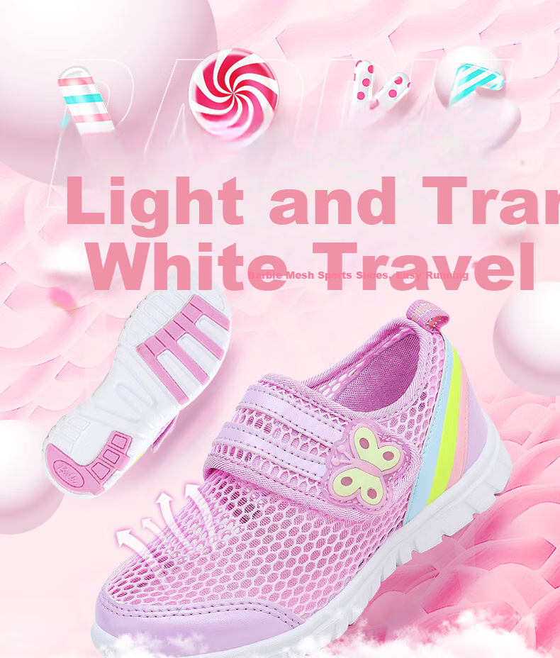 Barbie Children's Shoes, Summer Kids' Sneakers, Girls' Breathable Mesh Shoes, Casual Sports Shoes DA5506, Pink, Size 32 1