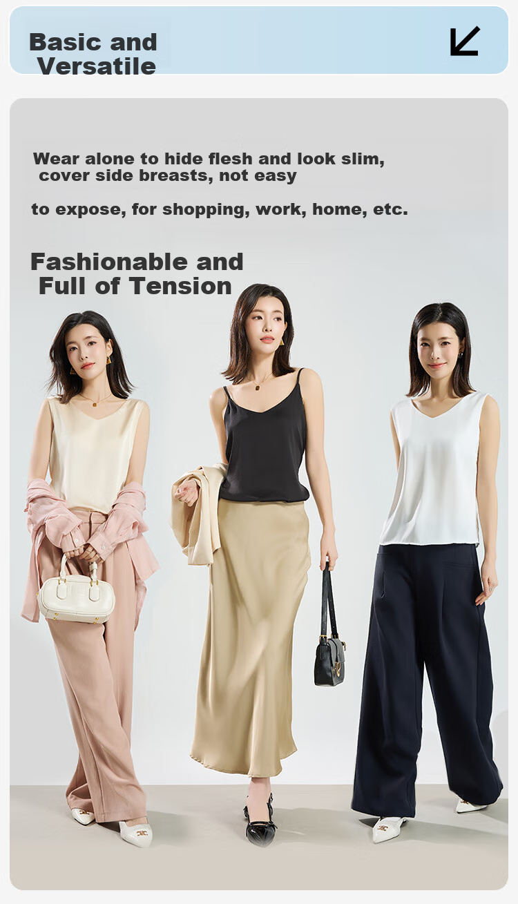 Dushiliren Women's White Camisole, Beautiful Back Design, Faux Silk Top, Spring And Summer Satin Slim-Fit Blouse, Inner Wear for Suits, Seamless Undershirt 7
