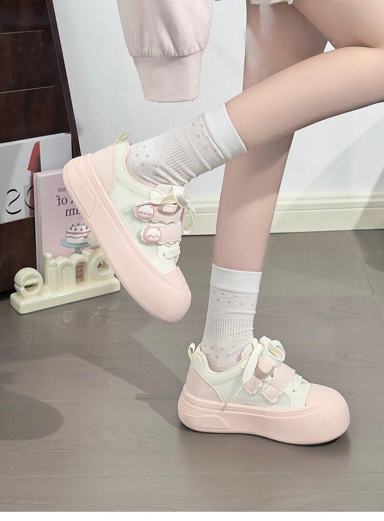 RENBEN Cute Velcro White Sneakers for Women, Popular Chunky Shoes, Versatile Canvas Shoes, White (Leather Surface), Size 40 23