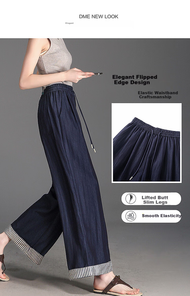 Dme Air Slim Pants, Summer Design Wide-Leg Elastic Waist Loose-Fitting Flared Hem Casual Pants for Petite Women to Conceal Body Shape 3