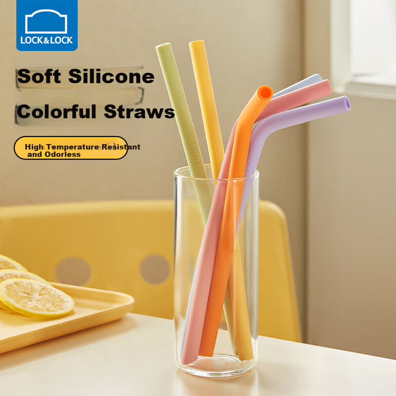 LOCK&LOCK Silicone Straw, Non-Disposable Soft Tube, Baby Drinking Bent Straw, Colored Thick Long Straw, Children's Water Cup Accessory