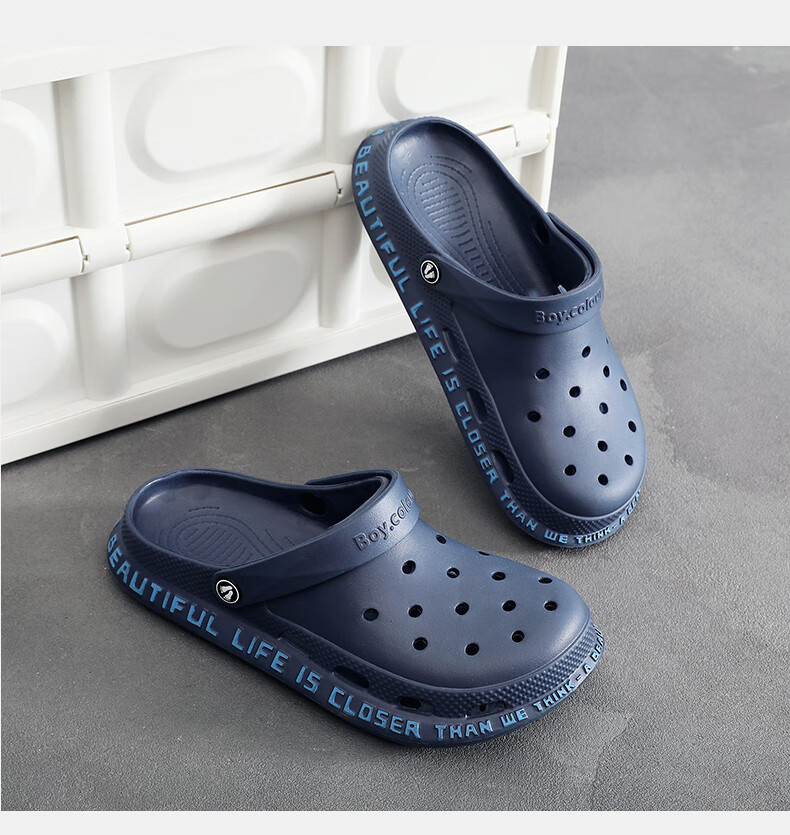 GUOLUOFEI Men's Perforated Shoes, Summer Stylish Non-Slip Beach Shoes, Trendy Soft-Soled Sandals, Outdoor Closed-Toe Sandals, Gray, Size 42 8