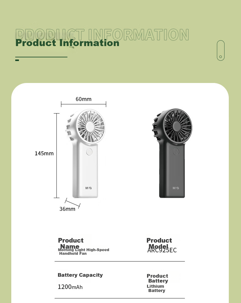 M&G Handheld Mini Fan, Portable Compact Personal Fan, Long Battery Life USB Fan, White ARC925ECI 7