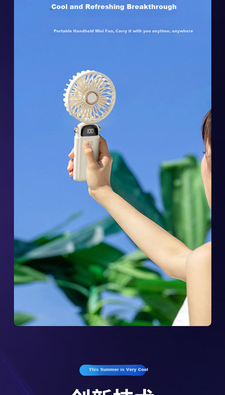 Dipuer Handheld Mini Fan, Foldable Stand, USB Fan, Desktop Neck-Hanging Style, Outdoor Student Dormitory Office Rechargeable Portable Small Electric Fan, White 7