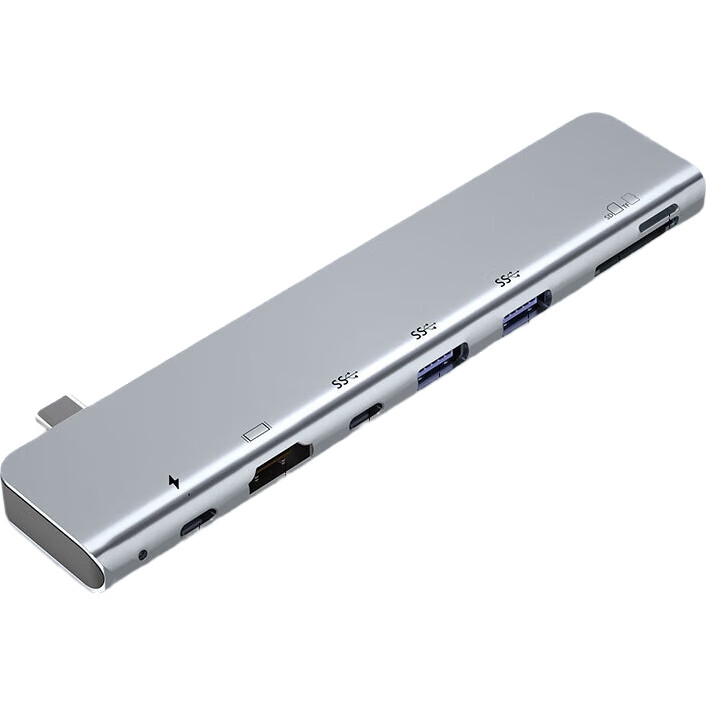 USB-C хаб Youlianxing, 7-в-1, с HDMI 4K, USB 3.0, SD/TF кардридером, PD зарядкой, алюминиевый корпус, серебристый