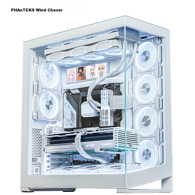 PHANTEKS NV7 White Panoramic View, Pillarless Panoramic Case (Replaceable I/O Ports, Supports 3x360 Water Cooling, ARGB Dual Long Graphics Cards, Dual Channel Light Control)