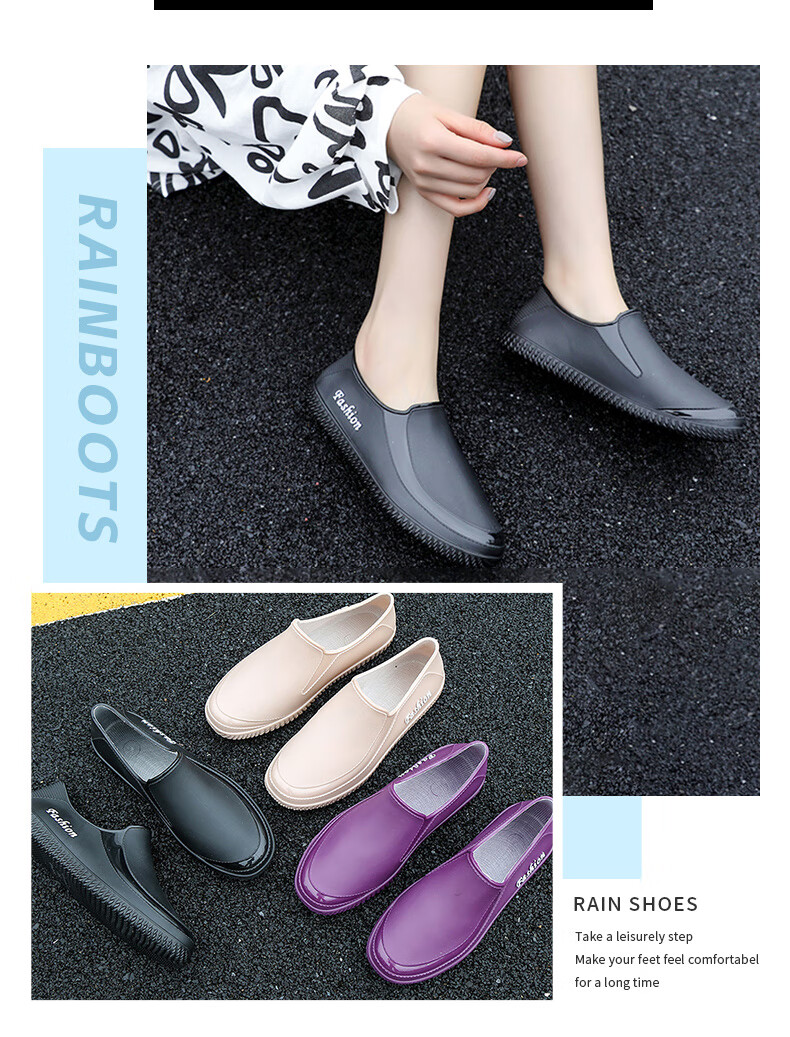 FOOTOPPO Women's Rain Boots, Ladies' Short Waterproof Shoes, Non-Slip Rubber Shoes, Summer Low-Top Adult Waterproof Boots, Fashionable Women's Overshoes 15