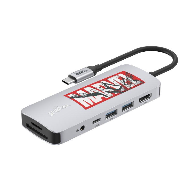 BELKIN Type-C Expansion Dock, Efficient 7-In Adapter, IPad And Apple Computer Converter, PD Power Delivery 100W, Laptop HDMI Screen Mirroring SD Card Reader Compatible Thunderbolt Port, Marvel Editio