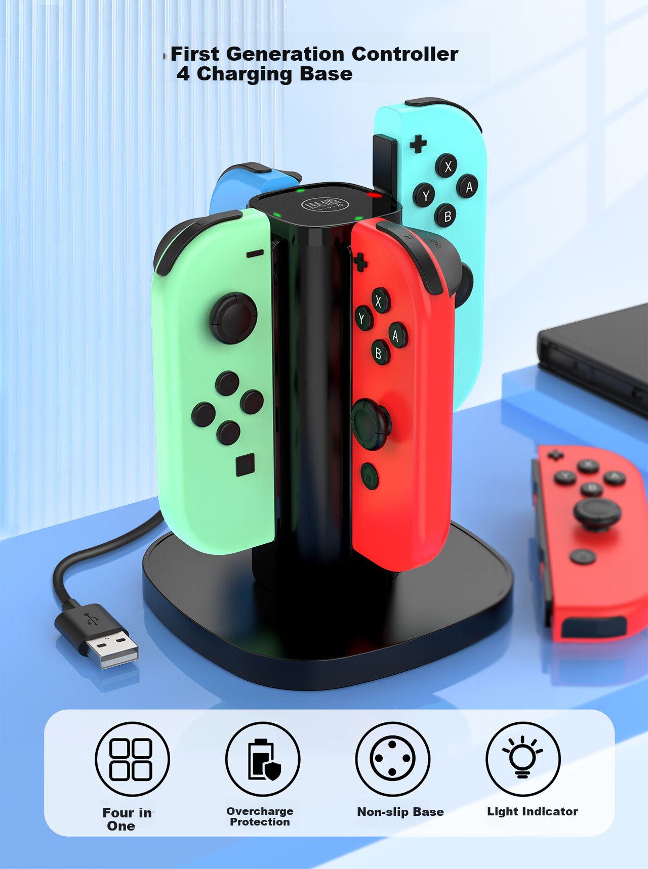 Liangzhi Compatible Charging Dock for First-Generation Joy-Con Controllers, Nintendo OLED Controller Charging Station, Four-Port Switch Charging Dock for Detachable Controllers, NS Game Accessories L372 1