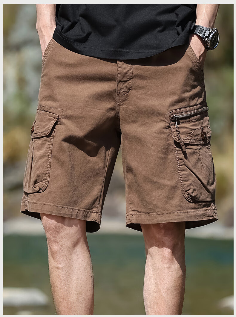 EASTERN CAMEL Men's Cargo Shorts, Casual Five-Point Pants, Spring And Summer Mid-Length Pants, Thin Style, Large Pocket Trousers, Khaki, Size 29 14