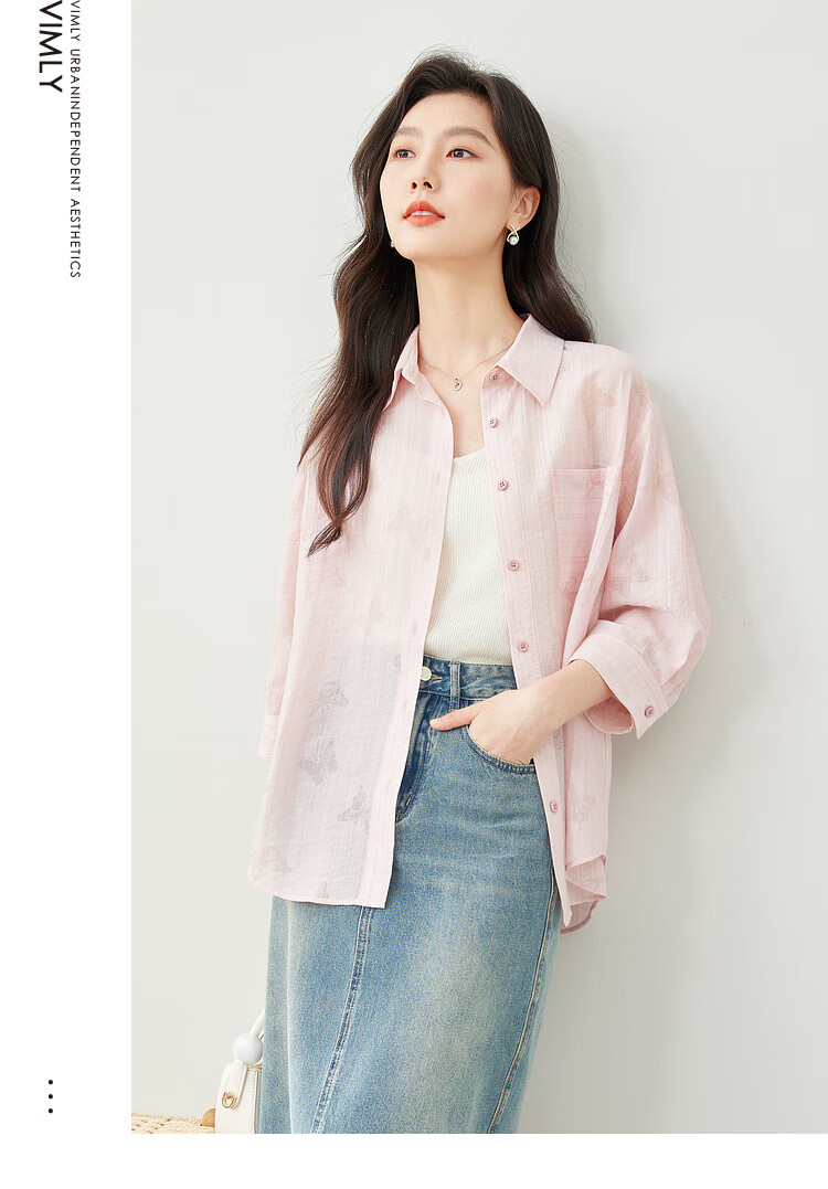 Fansiman Premium Tencel Shirt Women 2026 Summer Pink Loose Elegant Top Light Blue L 23