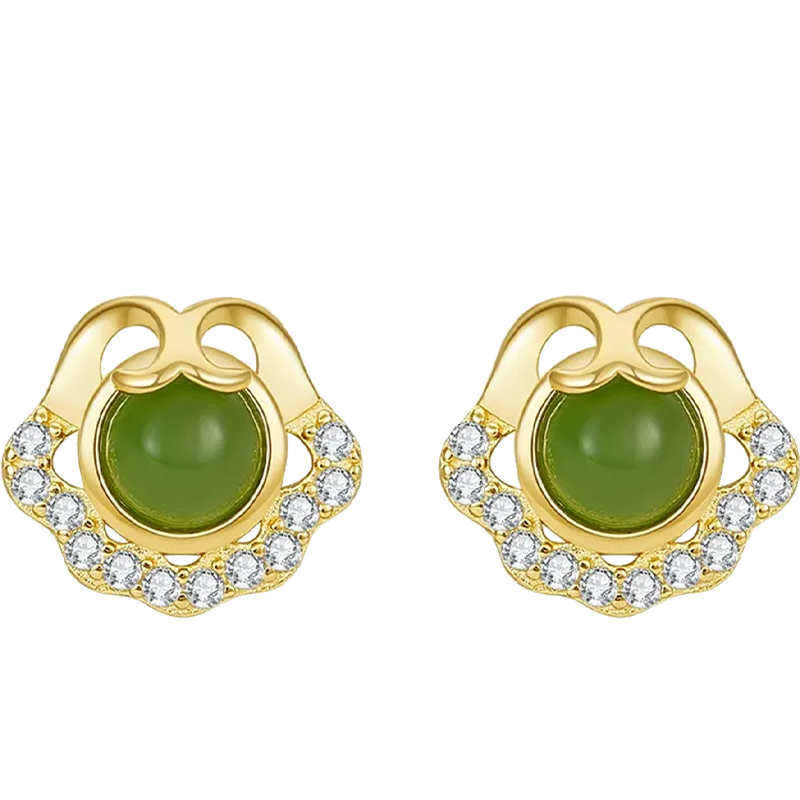 Zhou Baifu Ruyi Silver Stud Earrings for Women Hetian Jade Luxury High-End Earrings Women's Birthday New Year Gift for Girls