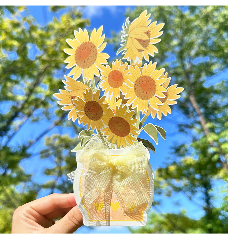 DiLe Birthday Gift for Teacher DIY Handmade Blooming Bouquet Kindergarten Primary School Creative 3D Pop-up Mom Greeting Card Postcard Single MJ-A665 Blue 3